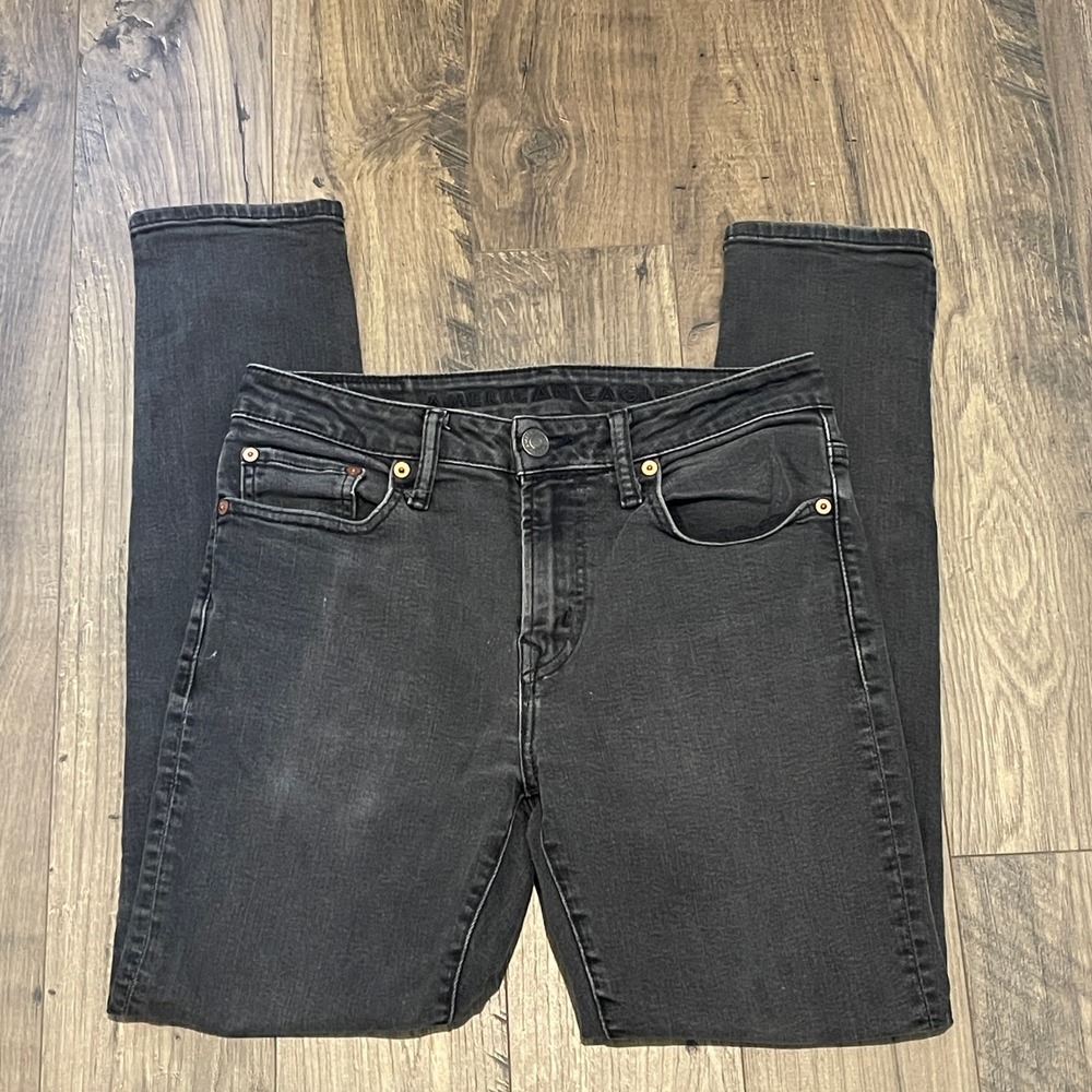 American Eagle Airflex+ Skinny Jeans Mens 29x30 Faded Black Denim Pants - Picture 2 of 11